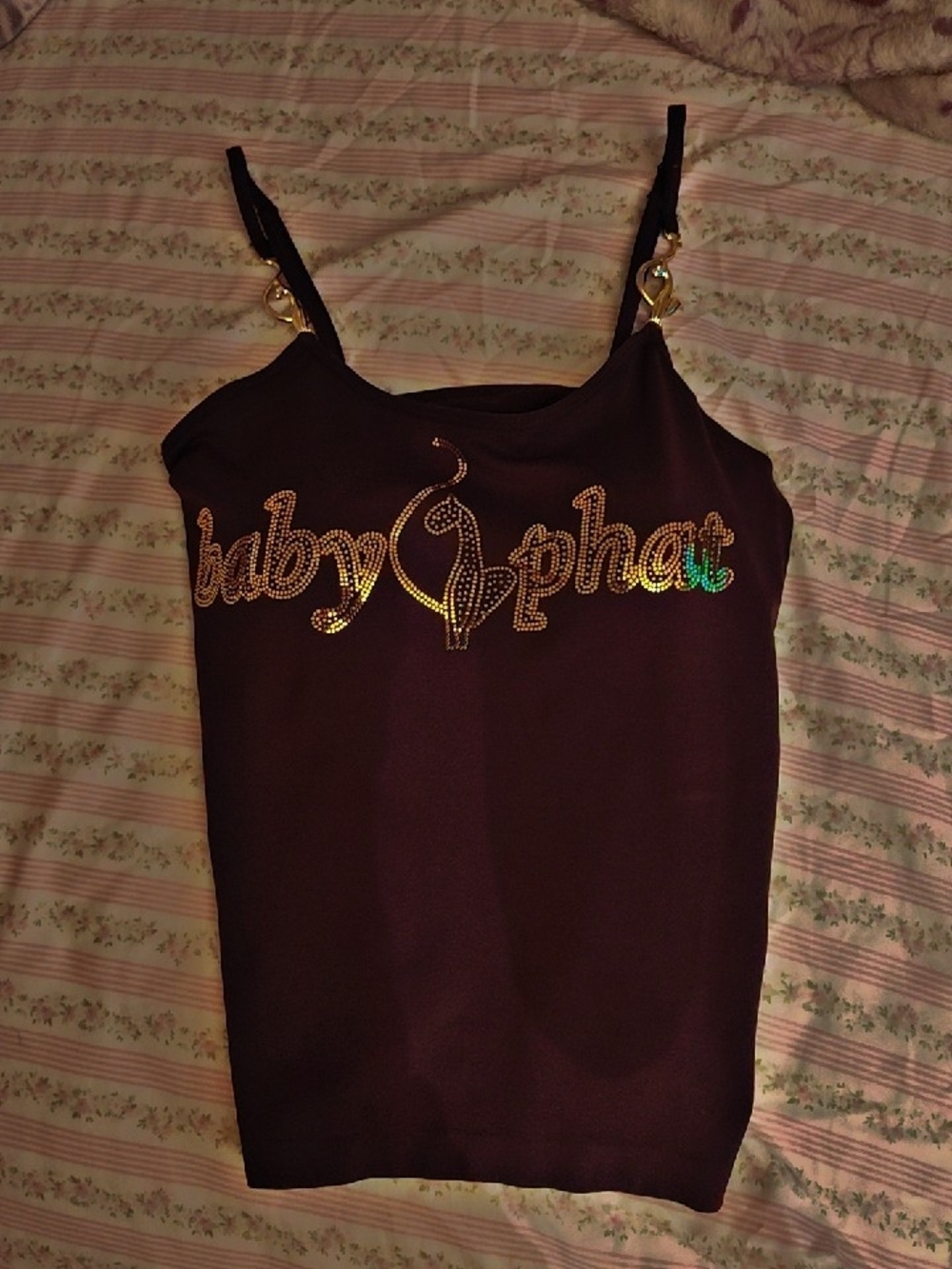 Baby Phat Black Cami with Gold-Tone Strap Hardware and Rhinestone Logo